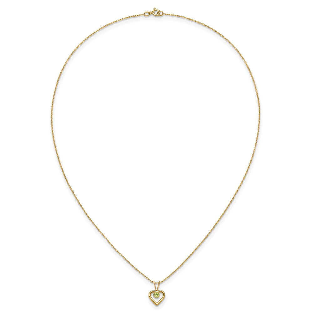FJC Finejewelers 14 kt Yellow Gold Rope Madi K 3mm Peridot Heart Birthstone Necklace 15 Inches x 7 mm