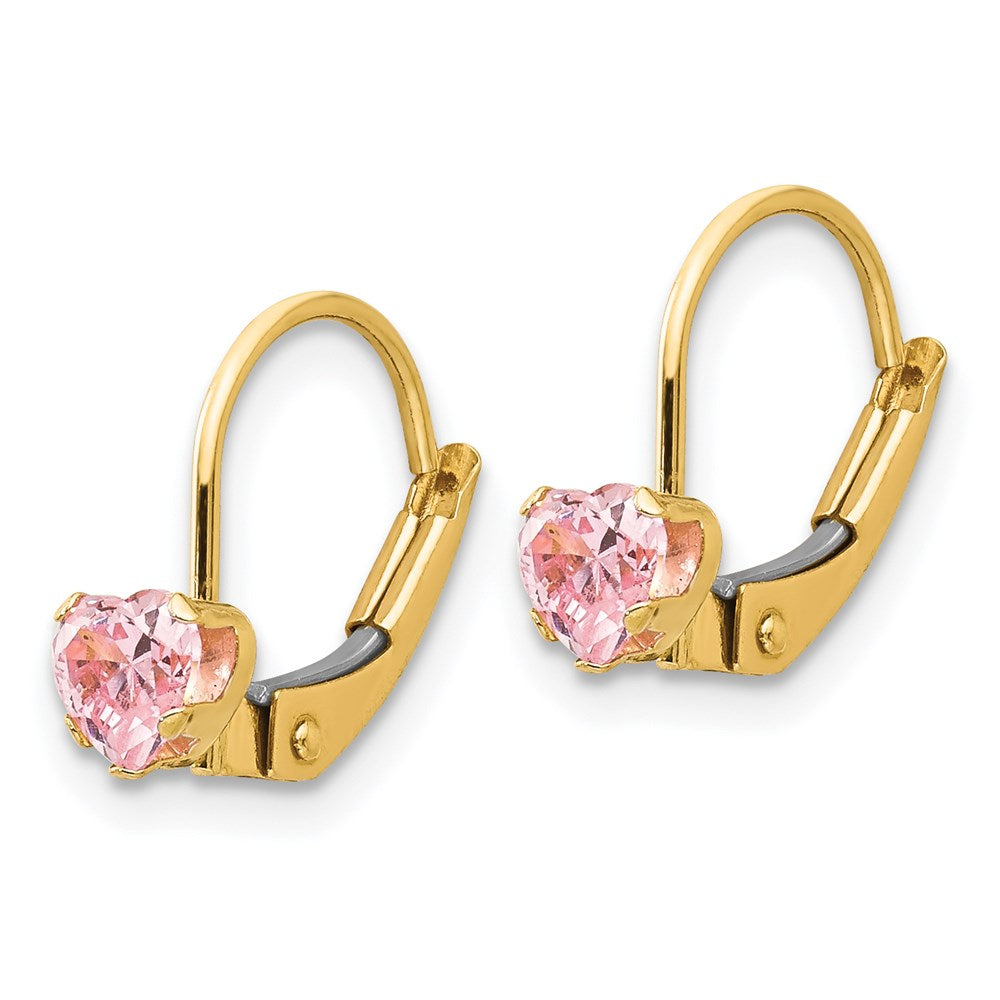 FJC Finejewelers 14 kt Yellow Gold Dangle Madi K Leverback 4mm Pink CZ Earrings 12 mm x 5 mm