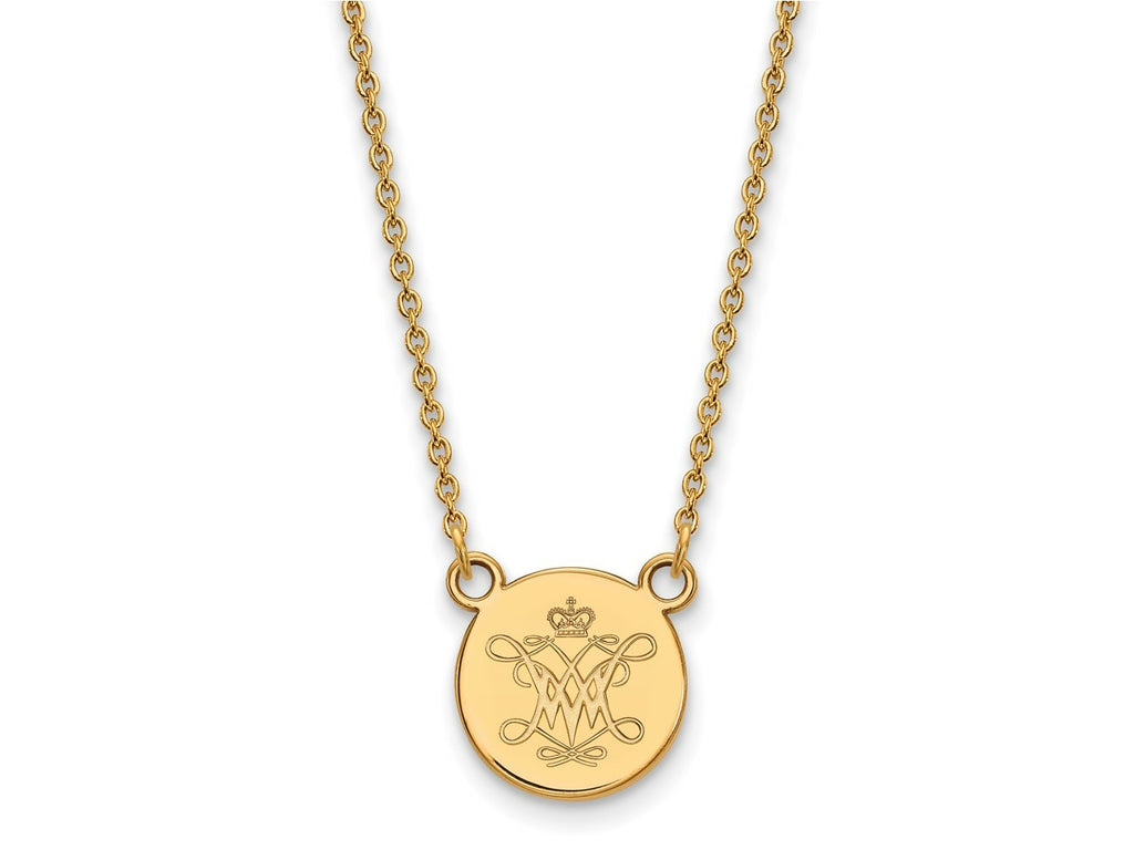 LogoArt Gold Plated Silver College of William And Mary Small Disc Pendant