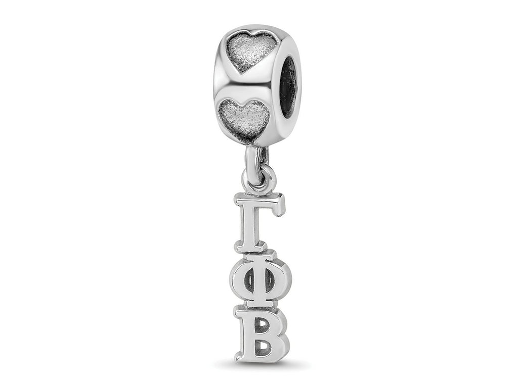 LogoArt 925 Sterling Silver Rhodium Platedd  Gamma Phi Beta Vertical Letter on Heart Bead