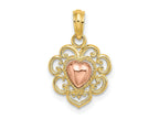 FJC Finejewelers 14 kt Two Tone Gold Yellow and Rose Polished and Textured Heart Charm 19 x 11 mm