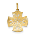FJC Finejewelers 14 kt Yellow Gold with Rhodium Hearts and Bright Cut Maltese Cross Charm 17 x 15 mm