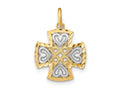 FJC Finejewelers 14 kt Yellow Gold with Rhodium Hearts and Bright Cut Maltese Cross Charm 17 x 15 mm
