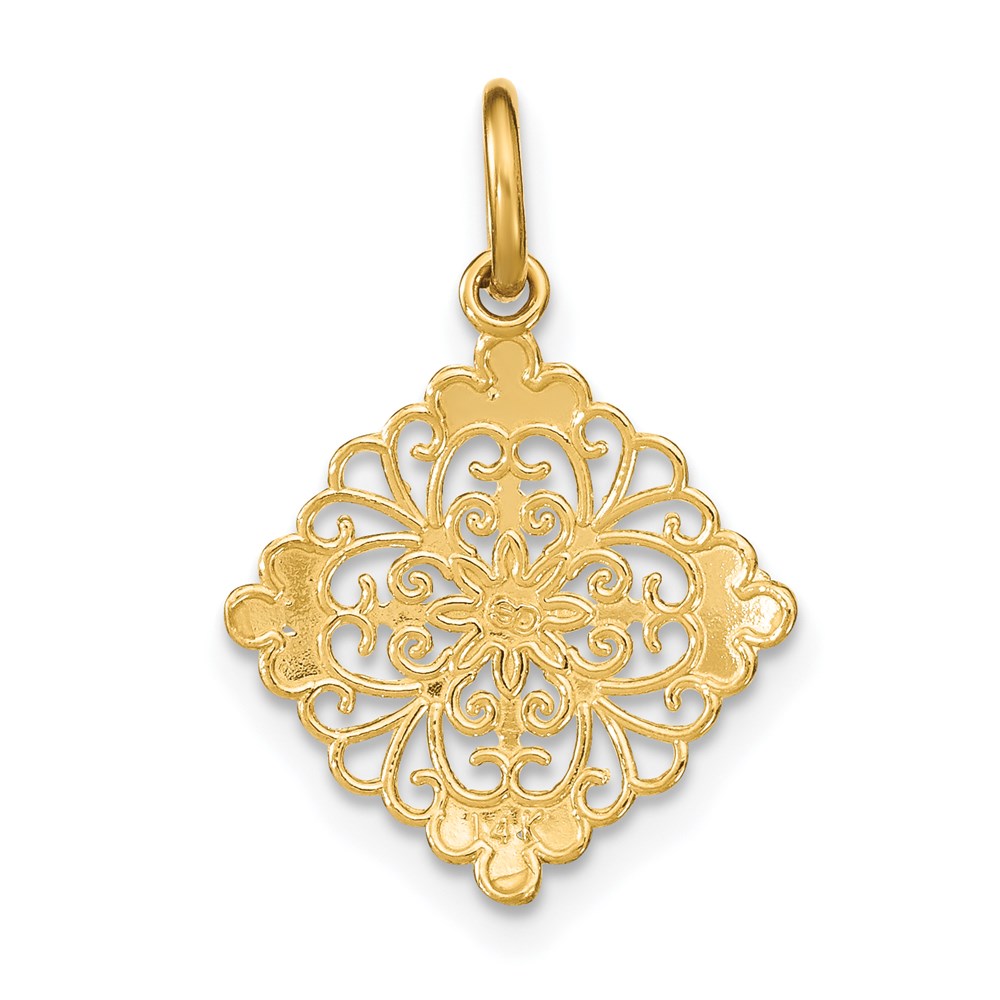 FJC Finejewelers 14 kt Yellow Gold Fancy with Rhodium and Bright Cut Filigree Medallion Charm