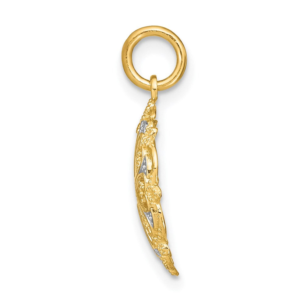 FJC Finejewelers 14 kt Yellow Gold Fancy with Rhodium and Bright Cut Filigree Heart Round Charm