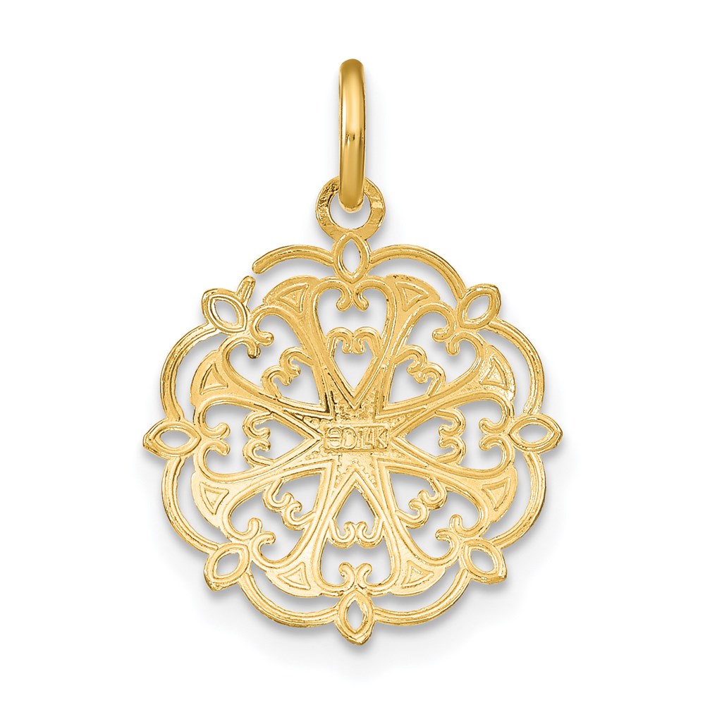 FJC Finejewelers 14 kt Yellow Gold Fancy with Rhodium and Bright Cut Filigree Heart Round Charm