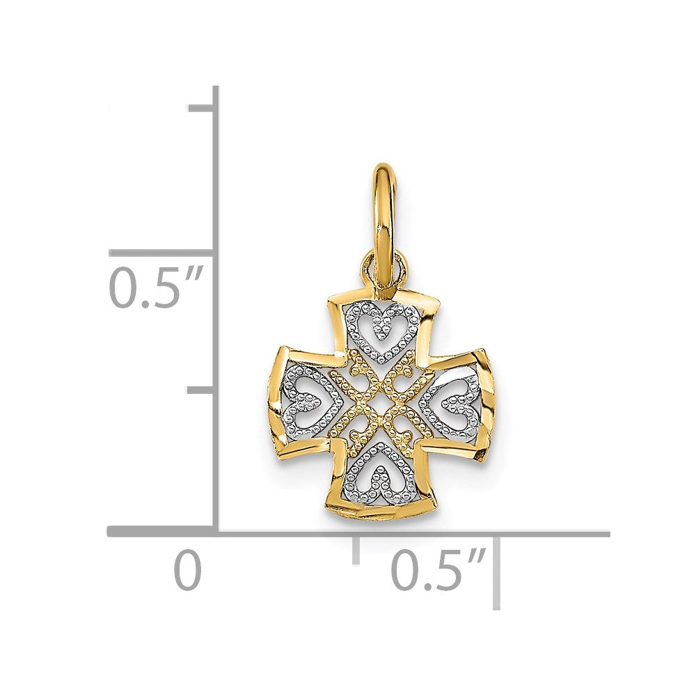 FJC Finejewelers 14 kt Yellow Gold with Rhodium and Bright Cut Hearts In Cross Charm 11 x 10 mm