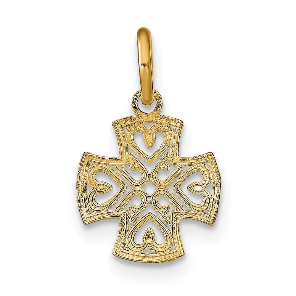 FJC Finejewelers 14 kt Yellow Gold with Rhodium and Bright Cut Hearts In Cross Charm 11 x 10 mm