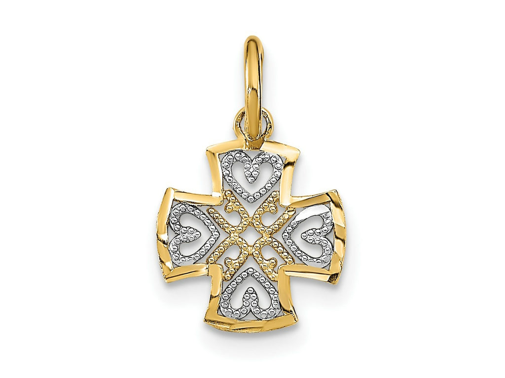 FJC Finejewelers 14 kt Yellow Gold with Rhodium and Bright Cut Hearts In Cross Charm 11 x 10 mm