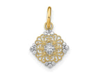 FJC Finejewelers 14 kt Yellow Gold Fancy with Rhodium Bright Cut Mini Filigree Medallion Charm
