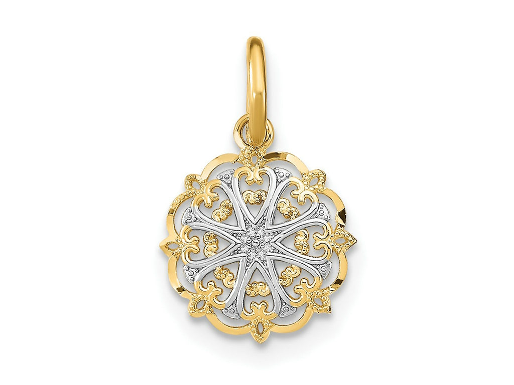 FJC Finejewelers 14 kt Yellow Gold Fancy with Rhodium Filigree Hearts Charm 11 x 9 mm