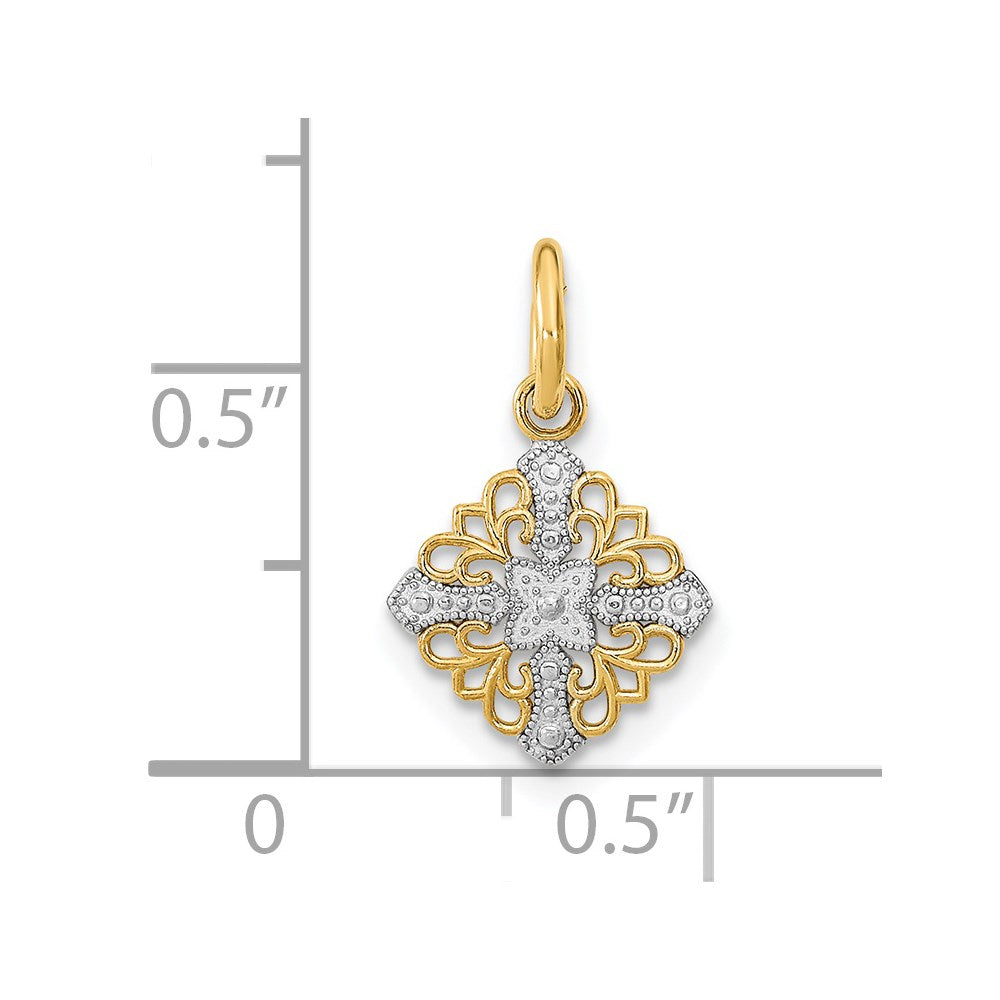 FJC Finejewelers 14 kt Yellow Gold Fancy with Rhodium Mini Cross Medallion Charm
