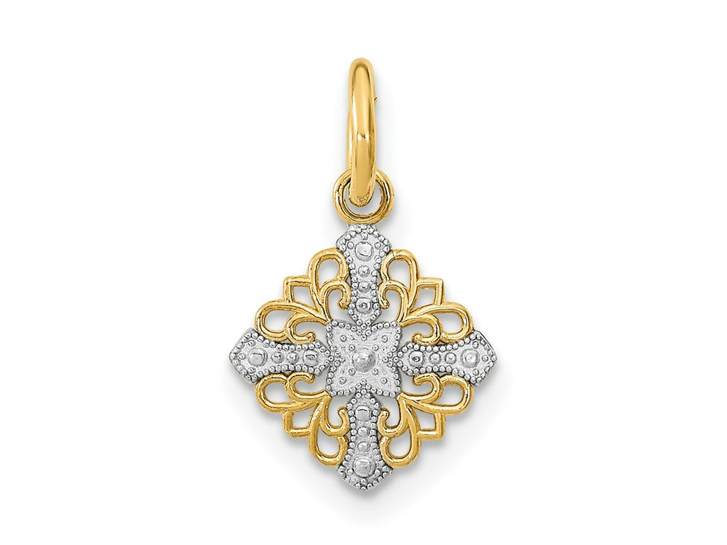 FJC Finejewelers 14 kt Yellow Gold Fancy with Rhodium Mini Cross Medallion Charm