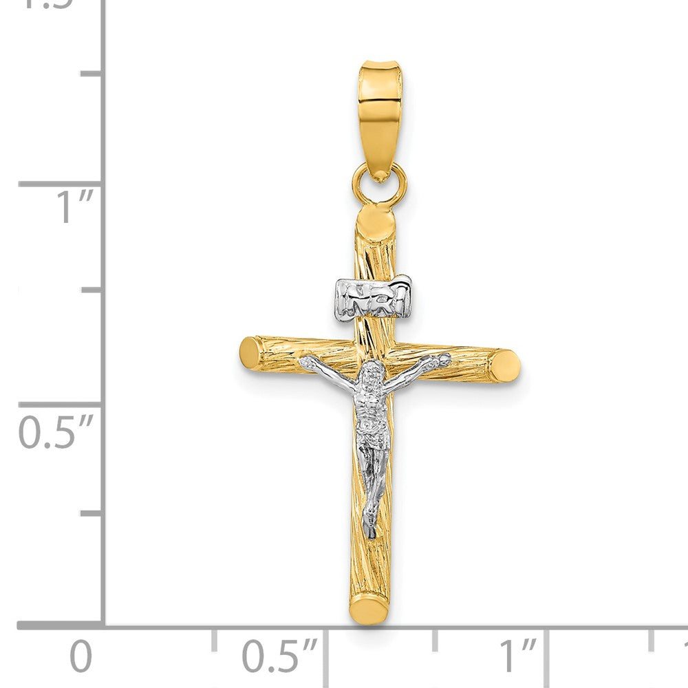 FJC Finejewelers 14 kt Yellow Gold with White Rhodium Textured INRI Crucifix Cross Charm 32 x 16 mm