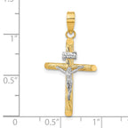 FJC Finejewelers 14 kt Yellow Gold with White Rhodium Textured INRI Crucifix Cross Charm 32 x 16 mm