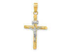 FJC Finejewelers 14 kt Yellow Gold with White Rhodium Textured INRI Crucifix Cross Charm 32 x 16 mm