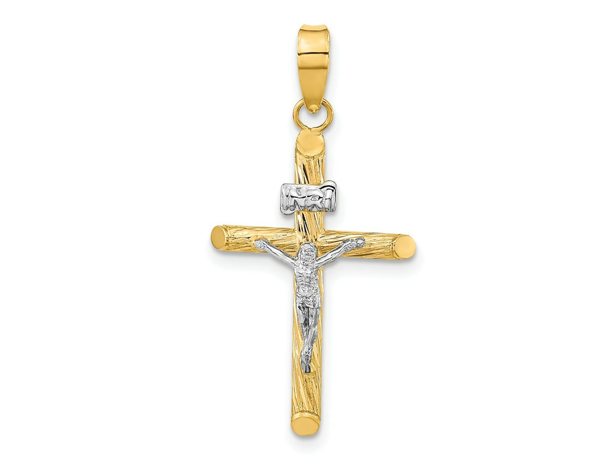 FJC Finejewelers 14 kt Yellow Gold with White Rhodium Textured INRI Crucifix Cross Charm 32 x 16 mm
