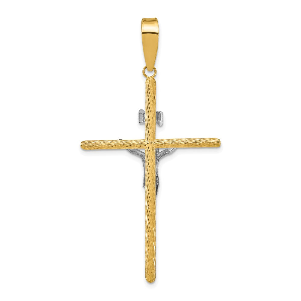 FJC Finejewelers 14 kt Yellow Gold with White Rhod and Textured INRI Crucifix Cross Charm 59 x 31 mm