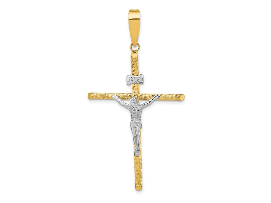 FJC Finejewelers 14 kt Yellow Gold with White Rhod and Textured INRI Crucifix Cross Charm 59 x 31 mm