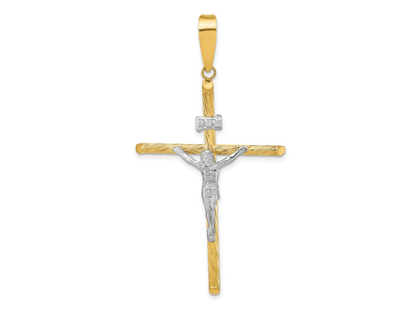 FJC Finejewelers 14 kt Yellow Gold with White Rhod and Textured INRI Crucifix Cross Charm 59 x 31 mm