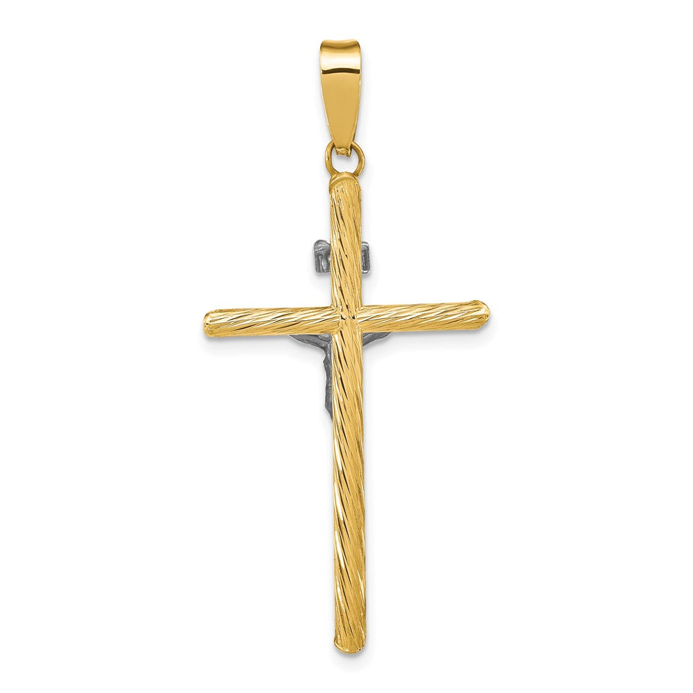 FJC Finejewelers 14 kt Yellow Gold with White Rhod and Textured INRI Crucifix Cross Charm 46 x 21 mm