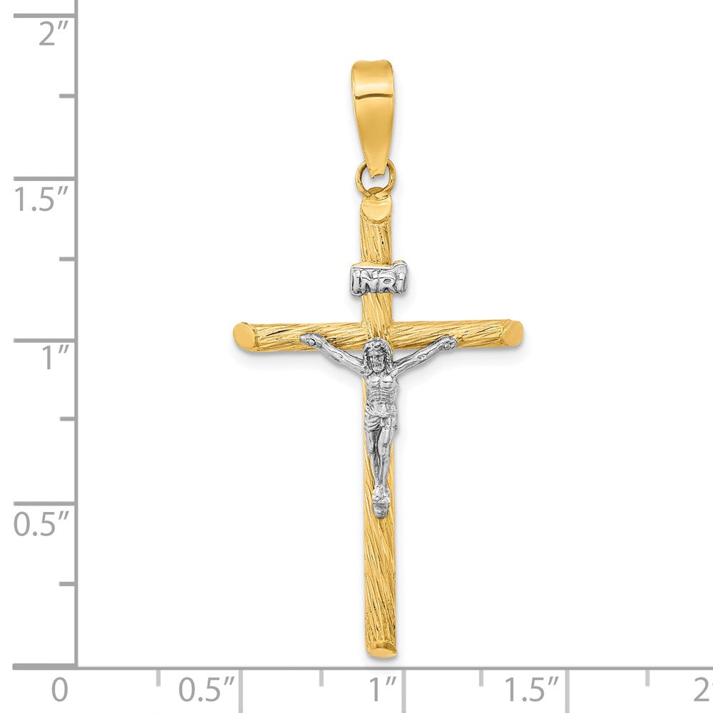 FJC Finejewelers 14 kt Yellow Gold with White Rhod and Textured INRI Crucifix Cross Charm 46 x 21 mm