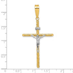 FJC Finejewelers 14 kt Yellow Gold with White Rhod and Textured INRI Crucifix Cross Charm 56 x 27 mm