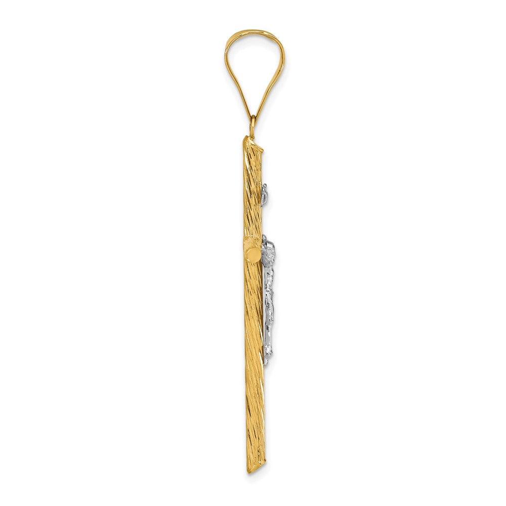 FJC Finejewelers 14 kt Yellow Gold with White Rhod and Textured INRI Crucifix Cross Charm 56 x 27 mm