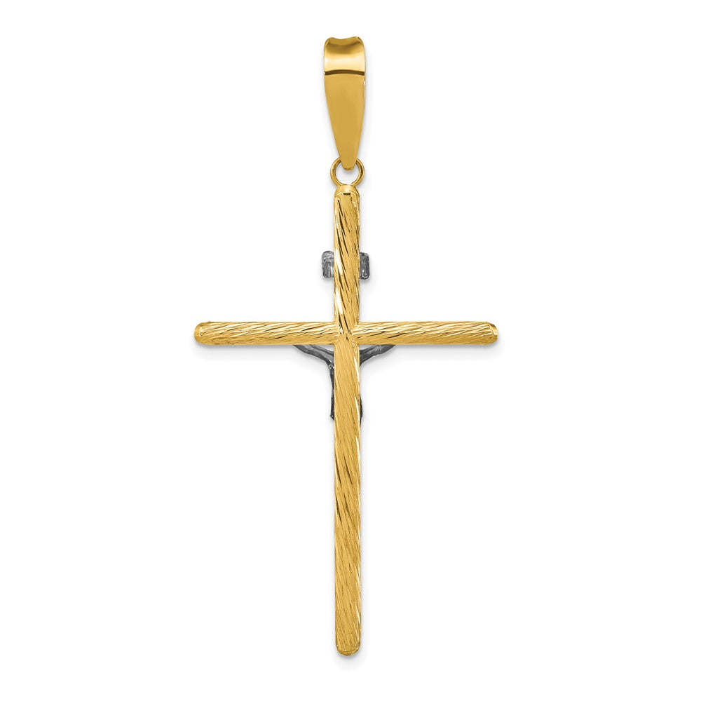 FJC Finejewelers 14 kt Yellow Gold with White Rhod and Textured INRI Crucifix Cross Charm 56 x 27 mm