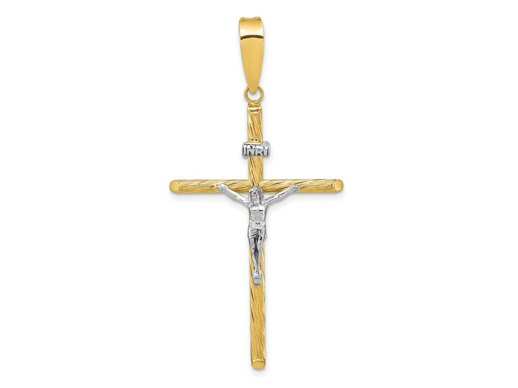 FJC Finejewelers 14 kt Yellow Gold with White Rhod and Textured INRI Crucifix Cross Charm 56 x 27 mm