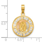 FJC Finejewelers 14 kt Yellow Gold Rose and White-plated CZ Baguettes Mary Round Charm 25 x 16 mm