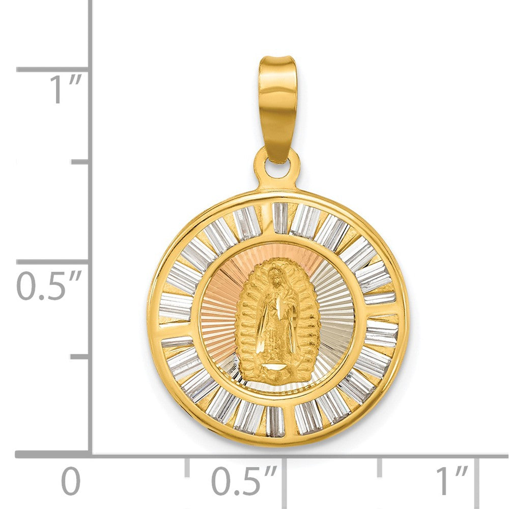 FJC Finejewelers 14 kt Yellow Gold Rose and White-plated CZ Baguettes Mary Round Charm 25 x 16 mm