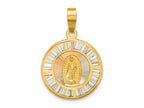 FJC Finejewelers 14 kt Yellow Gold Rose and White-plated CZ Baguettes Mary Round Charm 25 x 16 mm