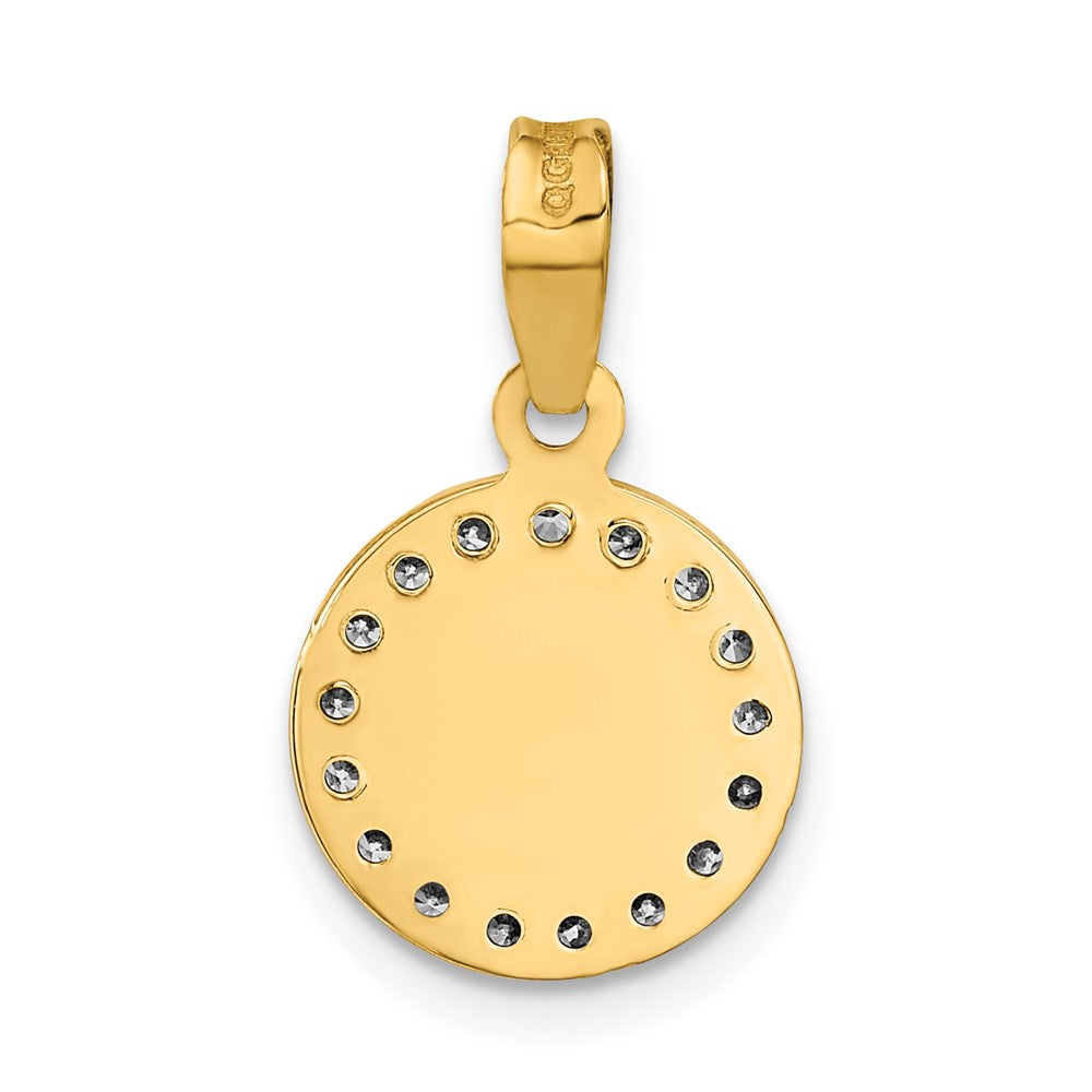 FJC Finejewelers 14 kt Yellow Gold Bright Cut Rose and White Rhodium CZ Mary Round Charm 20 x 11 mm