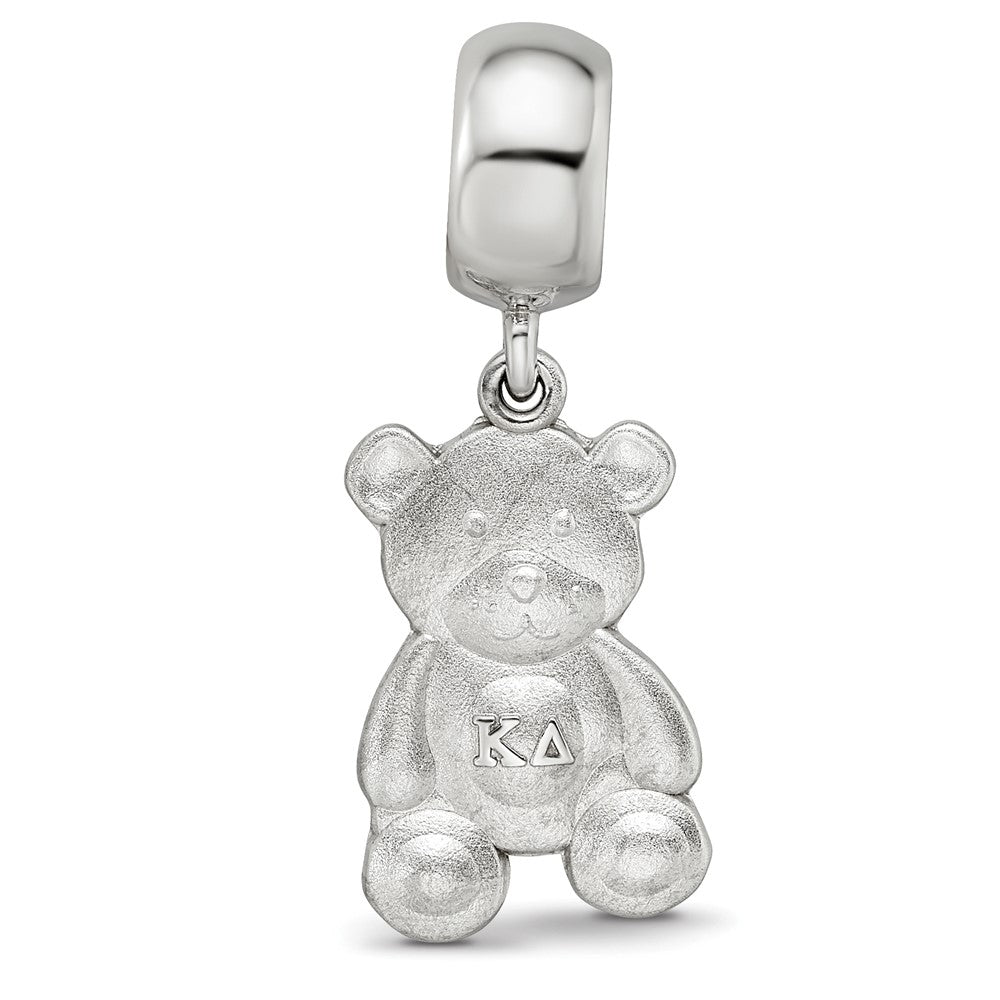 LogoArt 925 Sterling Silver Rhodium Plated Kappa Delta Teddy Bear on Bead