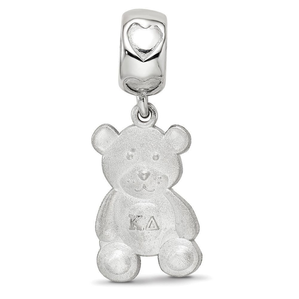 LogoArt 925 Sterling Silver Rhodium Plated Kappa Delta Teddy Bear Heart Bead