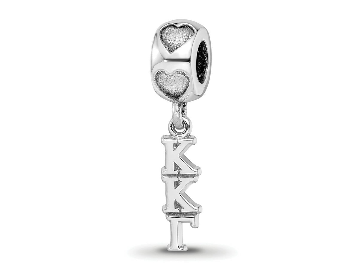 LogoArt 925 Sterling Silver Rhodium Plated Kappa Kappa Gamma Vertical with Heart Bead