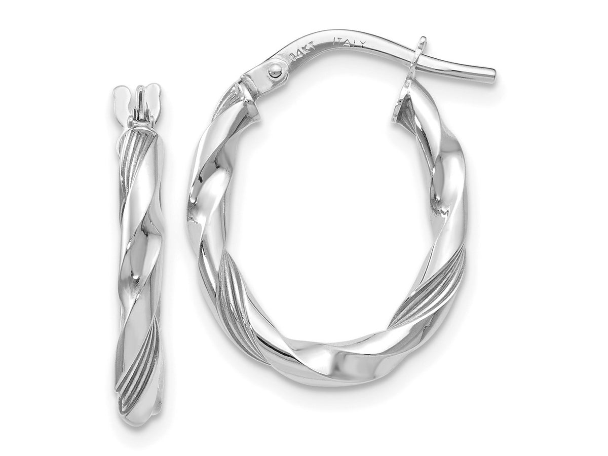 FJC Finejewelers 14 kt White Gold Hoops Polished and Textured Hoop Earrings 20 mm x 15 mm