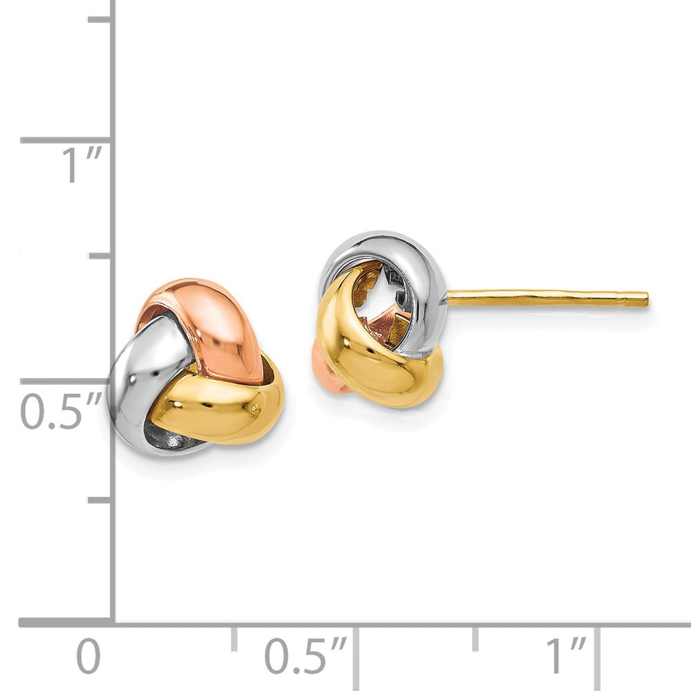 FJC Finejewelers 14 kt Tri Color Gold Button Tri-Color Polished Love Knot Earrings 8 mm x 9 mm