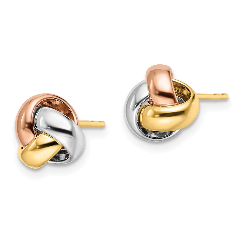 FJC Finejewelers 14 kt Tri Color Gold Button Tri-Color Polished Love Knot Earrings 8 mm x 9 mm
