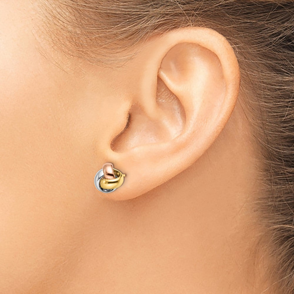 FJC Finejewelers 14 kt Tri Color Gold Button Tri-Color Polished Love Knot Earrings 8 mm x 9 mm