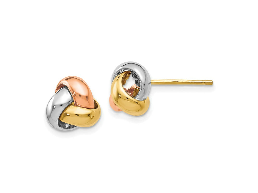 FJC Finejewelers 14 kt Tri Color Gold Button Tri-Color Polished Love Knot Earrings 8 mm x 9 mm