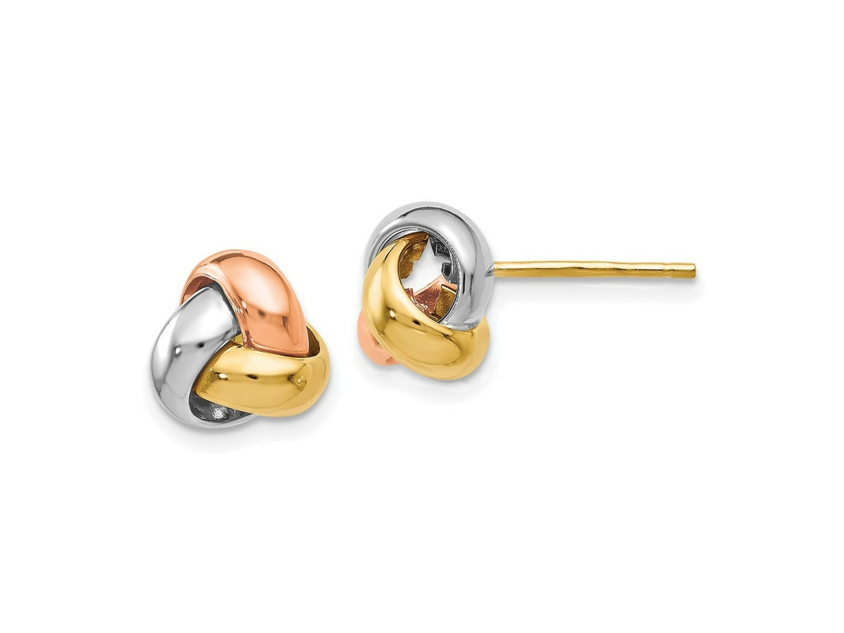 FJC Finejewelers 14 kt Tri Color Gold Button Tri-Color Polished Love Knot Earrings 8 mm x 9 mm