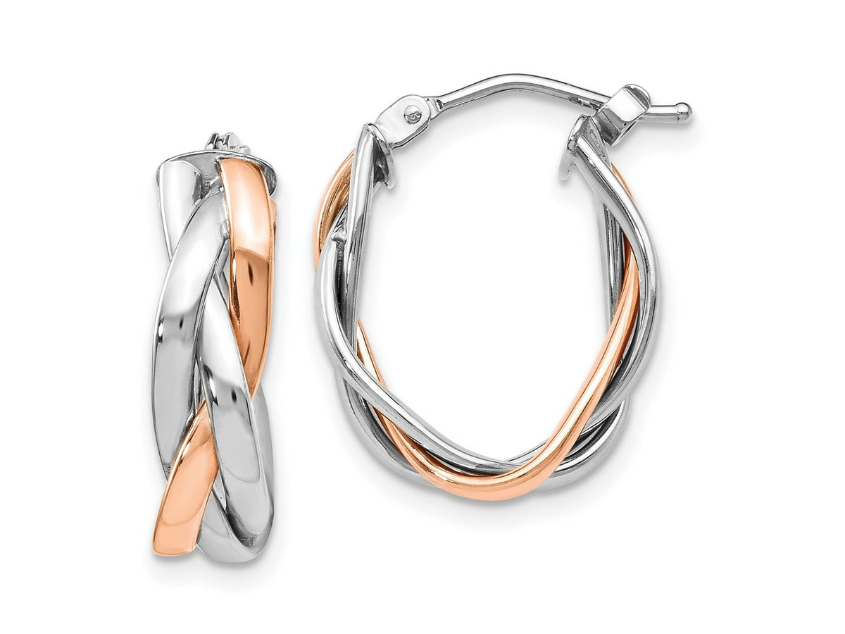 FJC Finejewelers 14 kt Yellow Gold with Wht/Rose RH-plating Polished Hinged Hoop Earrings 21 x 15 mm