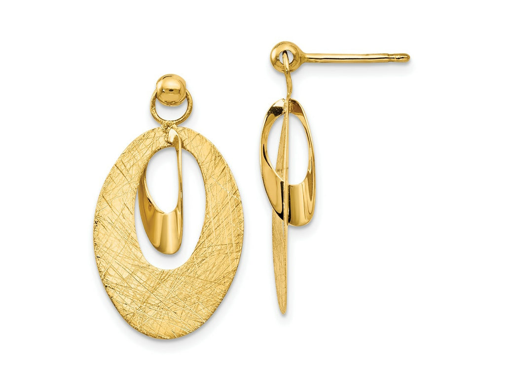 FJC Finejewelers 14 kt Yellow Gold Hand Made Dangle Polished and Scratch Finish Oval Earrings