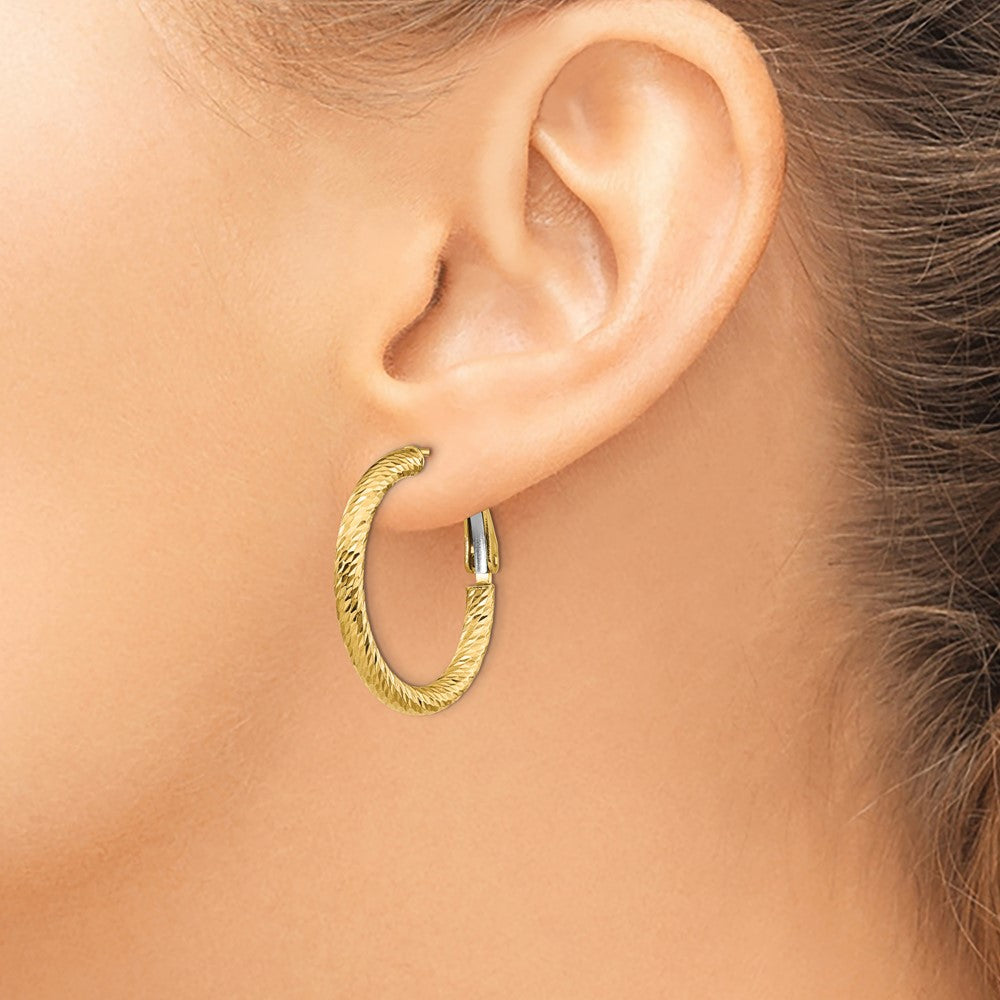 FJC Finejewelers 14 kt Yellow Gold 3x20 Bright Cut Round Omega Back Hoop Earrings 26 mm x 25 mm
