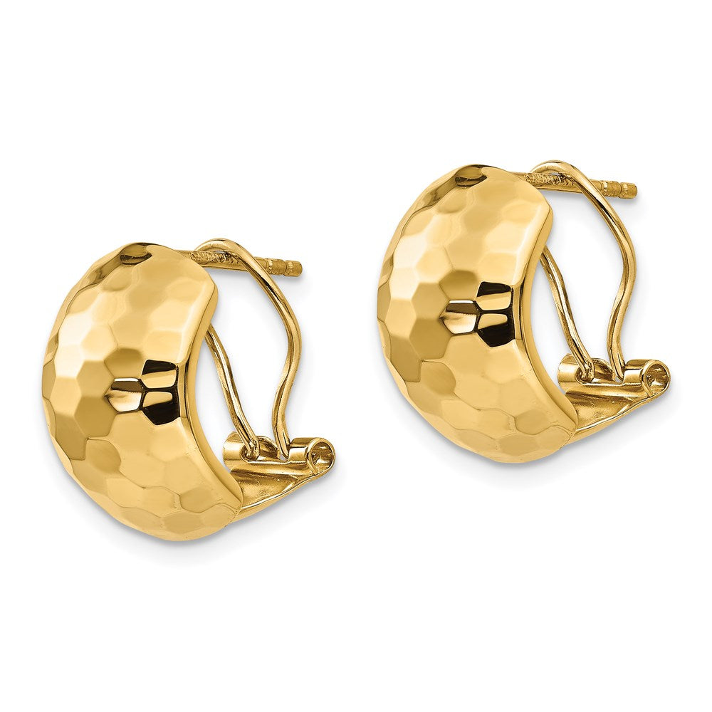 FJC Finejewelers 14 kt Yellow Gold Button Polished Hammered Omega Back Earrings 14 mm x 9 mm