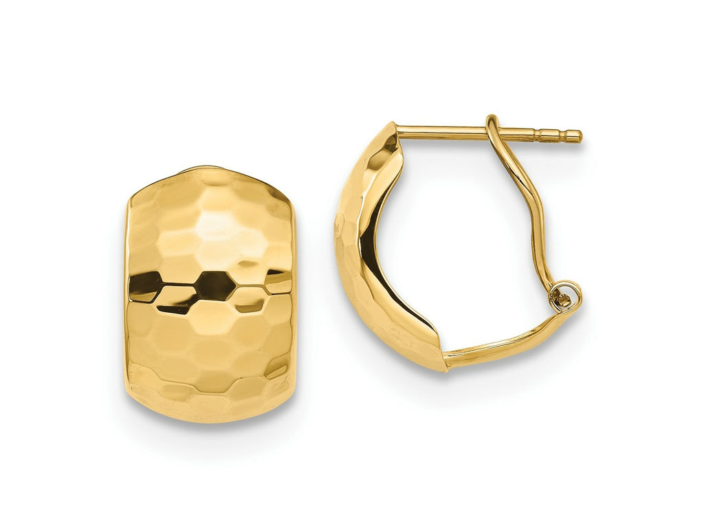 FJC Finejewelers 14 kt Yellow Gold Button Polished Hammered Omega Back Earrings 14 mm x 9 mm