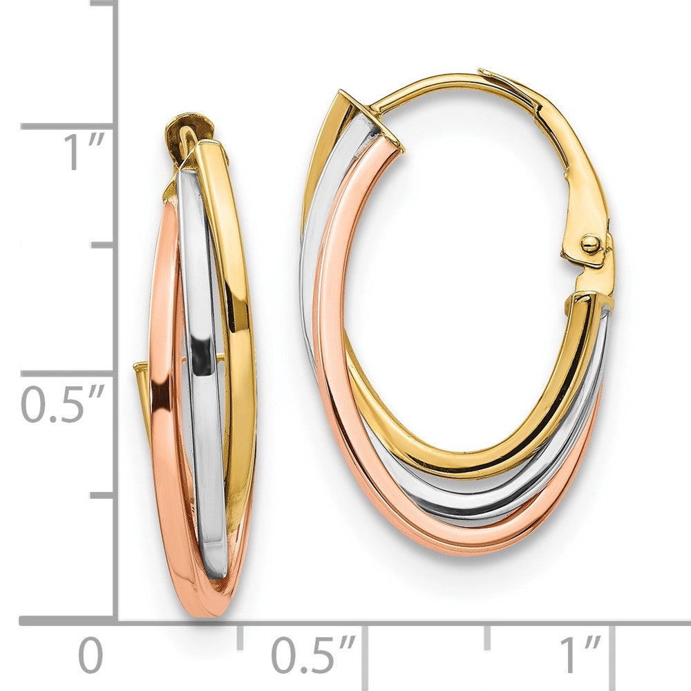 FJC Finejewelers 14 kt Tri Color Gold Tri-color Polished Hoop Earrings 26 mm x 16 mm