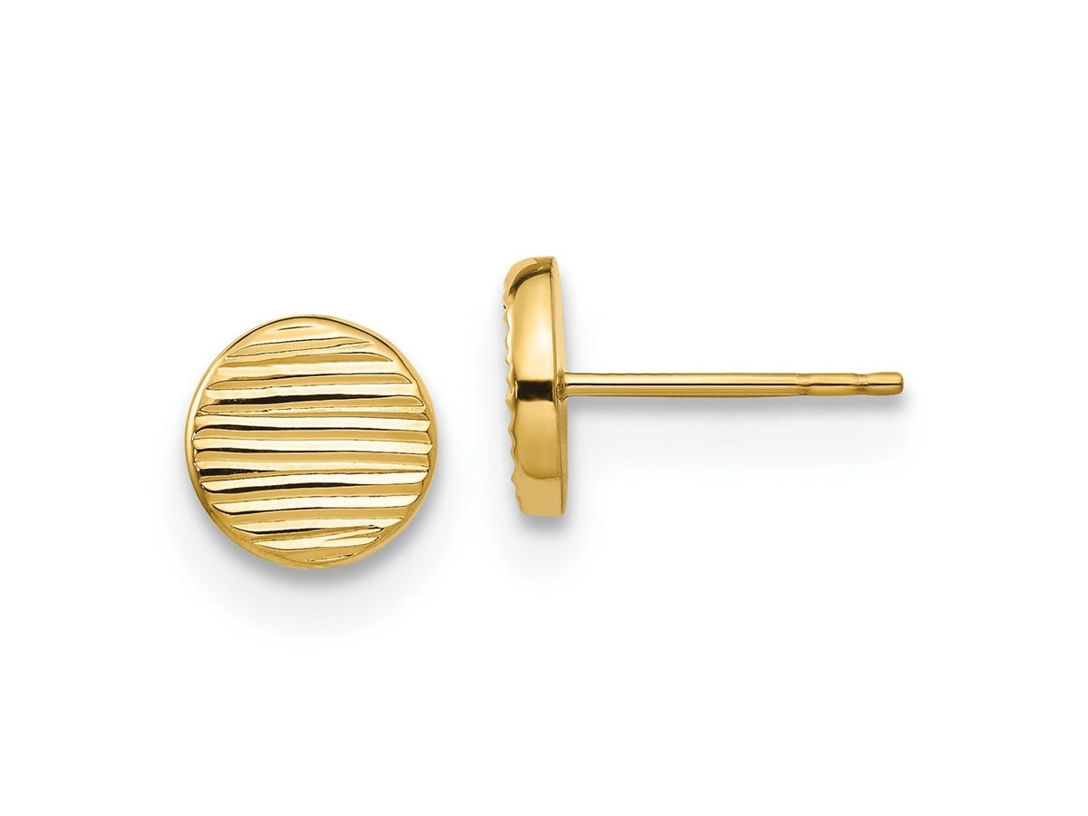 FJC Finejewelers 14 kt Yellow Gold Button Polished and Textured Disc Post Earrings 8 mm x 8 mm